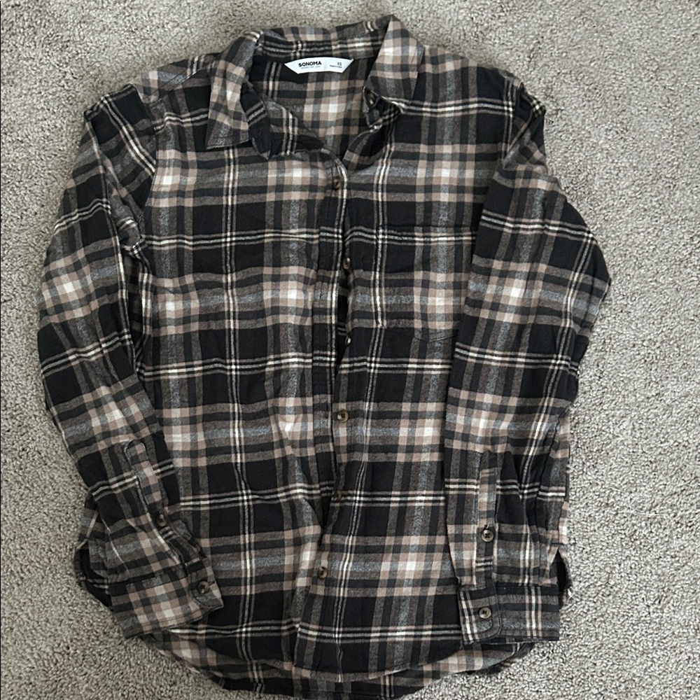Sonoma Black and Tan Plaid Button-Down Shirt